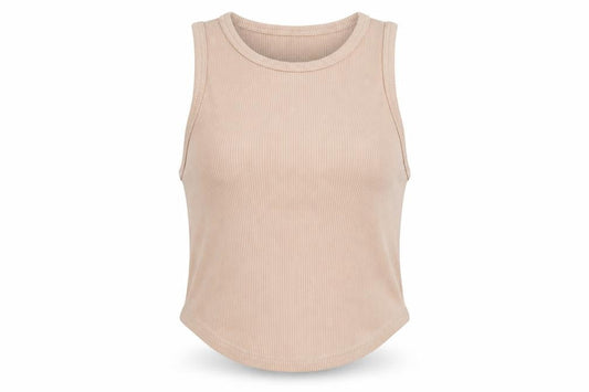 Bershka Womens Beige Cotton Cropped Tank Size S Crew Neck