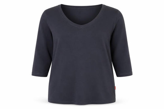 Front view of VACKYOY women’s grey cotton basic t-shirt, size XL, scoop neck