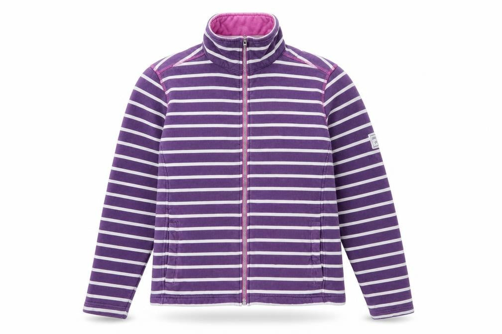 Lazy Jacks Womens Purple Striped Cotton Full Zip Sweatshirt Size S Zip - Logo, Embroidered