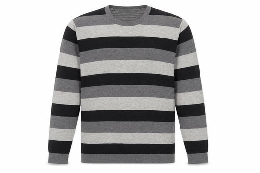 Farhi by Nicole Farhi Mens Grey Crew Neck Striped Cotton Pullover Jumper Size L Long Sleeve