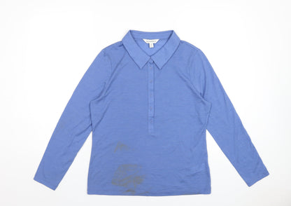Additional front view of Autograph women’s blue wool basic polo, size UK 14, collared