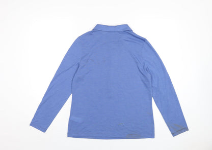 Back view of Autograph women’s blue wool basic polo, size UK 14, collared