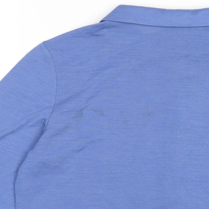 Brand and care label for Autograph women’s blue wool basic polo, size UK 14, collared