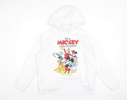 Preloved Disney Womens White Cotton Pullover Hoodie Size 12 Pullover - Mickey Mouse and Friends - Front