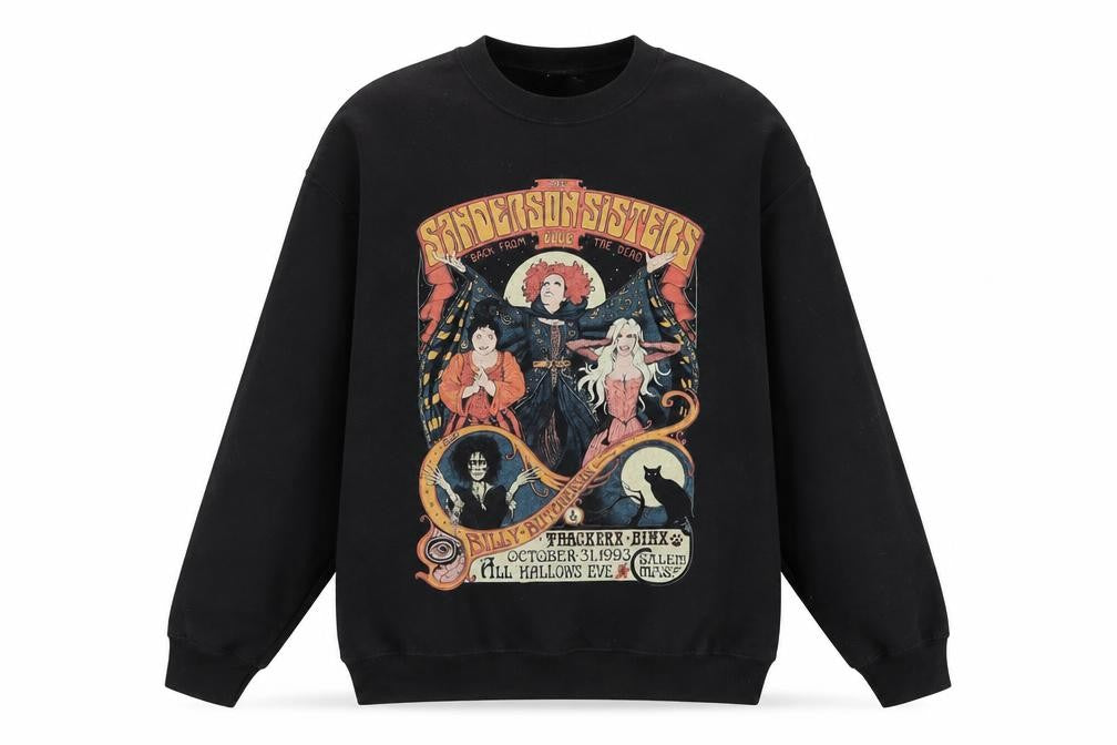 Hocus Pocus Womens Black Cotton Pullover Sweatshirt Size M Pullover - The Sanderson Sisters