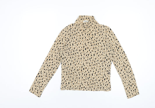 Monki Womens Beige Geometric Cotton Basic T-Shirt Size S Mock Neck