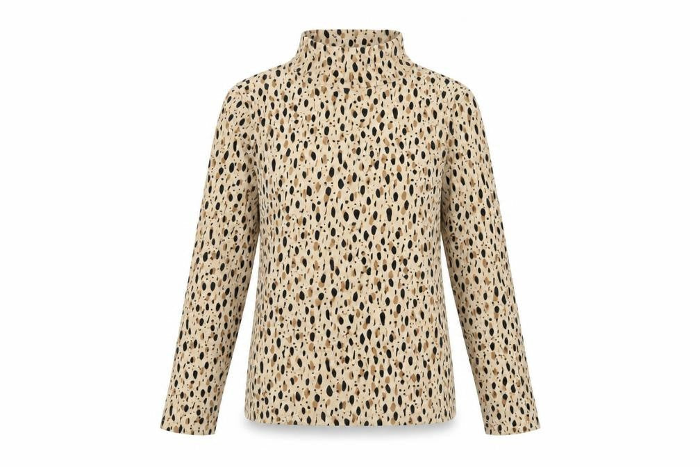 Monki Womens Beige Geometric Cotton Basic T-Shirt Size S Mock Neck