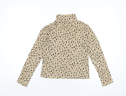 Monki Womens Beige Geometric Cotton Basic T-Shirt Size S Mock Neck