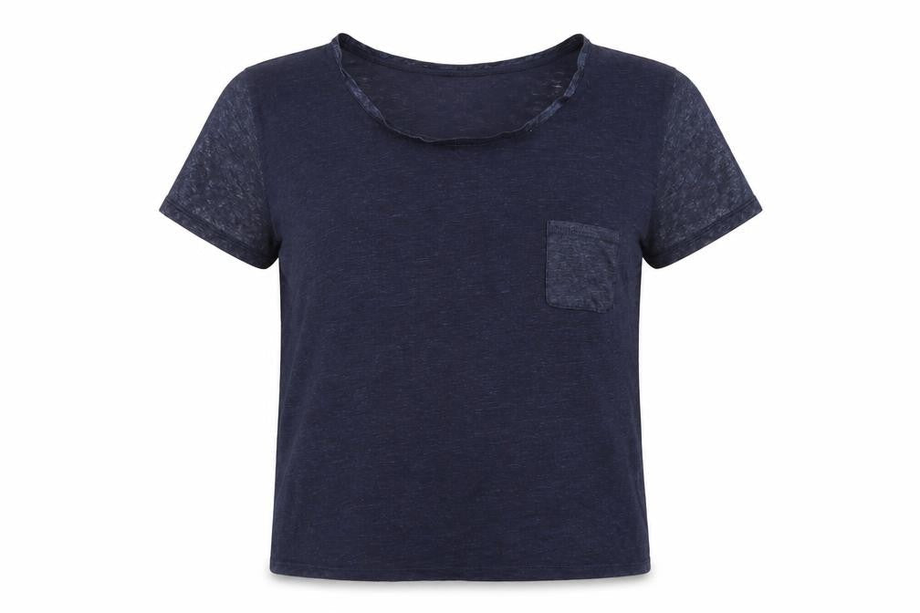 Marie + Sixtine Womens Blue Linen Basic T-Shirt Size XS Round Neck