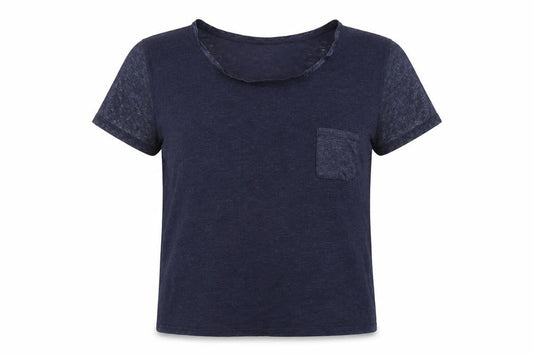 Marie + Sixtine Womens Blue Linen Basic T-Shirt Size XS Round Neck