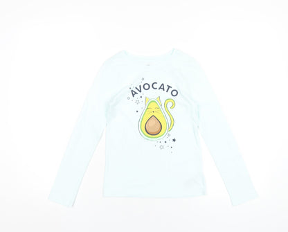 Additional front view of Gap girls’ blue cotton basic t-shirt, size 8-9, years round neck pullover - avocato