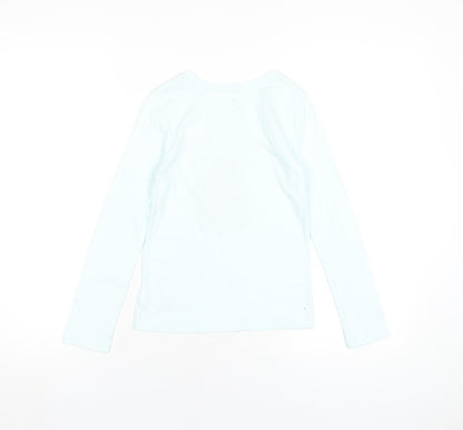 Back view of Gap girls’ blue cotton basic t-shirt, size 8-9, years round neck pullover - avocato