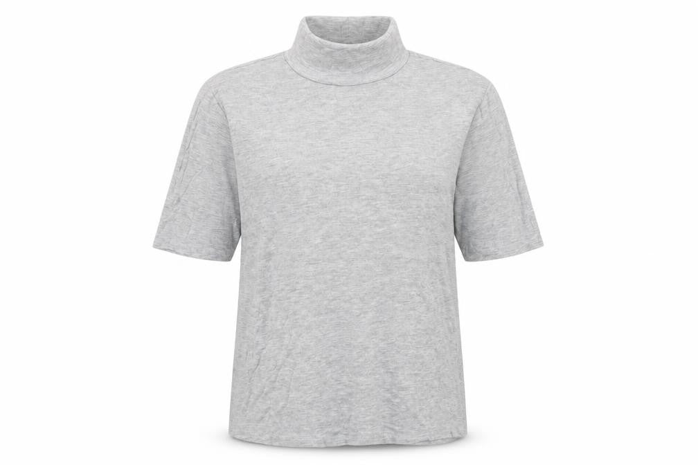 Mango Womens Grey Viscose Basic T-Shirt Size M Mock Neck