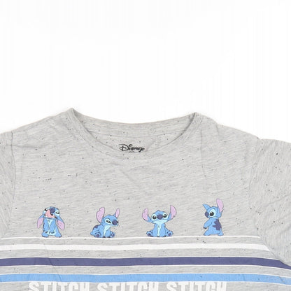 Preloved Disney Womens Grey Cotton Basic T-Shirt Size 6 Round Neck - Lilo & Stitch - Detail