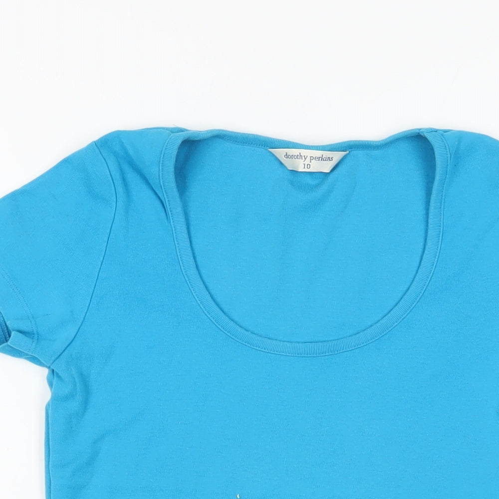 Dorothy Perkins Womens Blue Cotton Basic T-Shirt Size 10 Round Neck