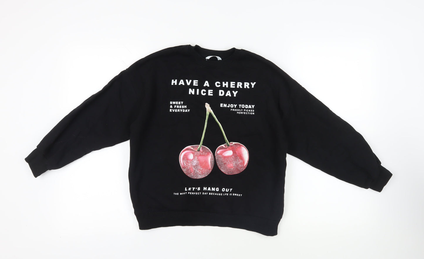 Marks and Spencer Girls Black Cotton Pullover Sweatshirt Size 10-11 Years Pullover - Cherry Nice Day