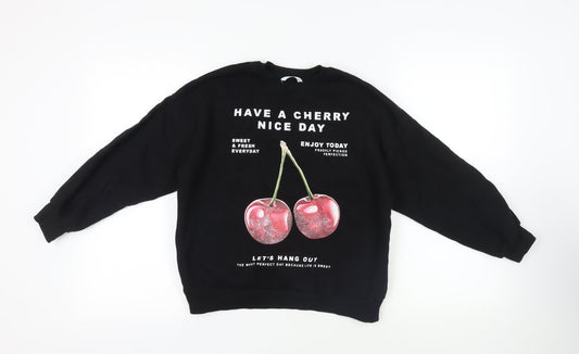 Marks and Spencer Girls Black Cotton Pullover Sweatshirt Size 10-11 Years Pullover - Cherry Nice Day