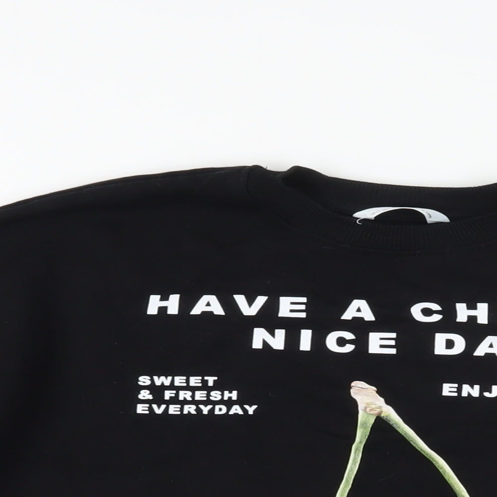 Marks and Spencer Girls Black Cotton Pullover Sweatshirt Size 10-11 Years Pullover - Cherry Nice Day