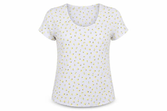 Marks and Spencer Womens Blue Floral Cotton Basic T-Shirt Size 12 Scoop Neck