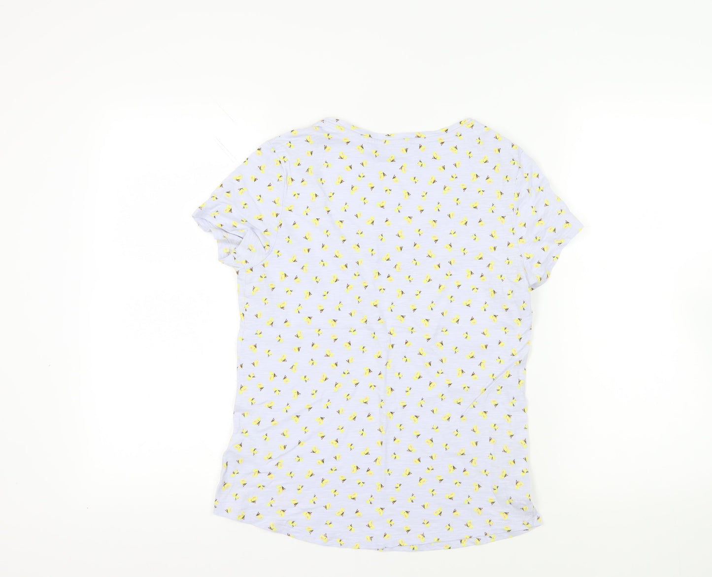 Marks and Spencer Womens Blue Floral Cotton Basic T-Shirt Size 12 Scoop Neck