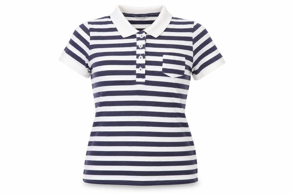 Marks & Spencer Womens Blue Striped Cotton Basic Polo Size 12 Collared