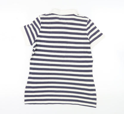 Marks & Spencer Womens Blue Striped Cotton Basic Polo Size 12 Collared