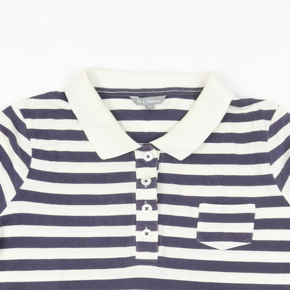 Marks & Spencer Womens Blue Striped Cotton Basic Polo Size 12 Collared