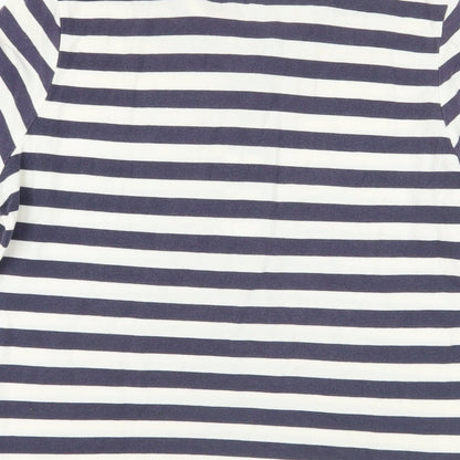 Marks & Spencer Womens Blue Striped Cotton Basic Polo Size 12 Collared