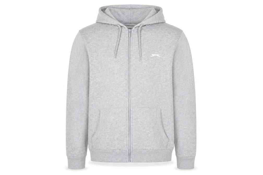 Slazenger Mens Grey Polyester Full Zip Hoodie Size L - Logo Pockets