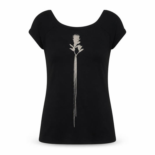 Isabel de Pedro Womens Black Viscose Basic T-Shirt Size 12 Round Neck - Flower