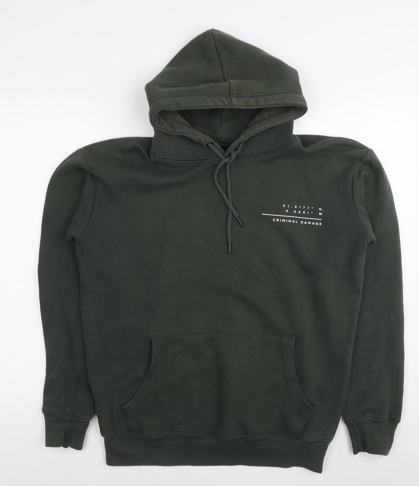 Criminal Damage Mens Green Cotton Pullover Hoodie Size XS - Logo