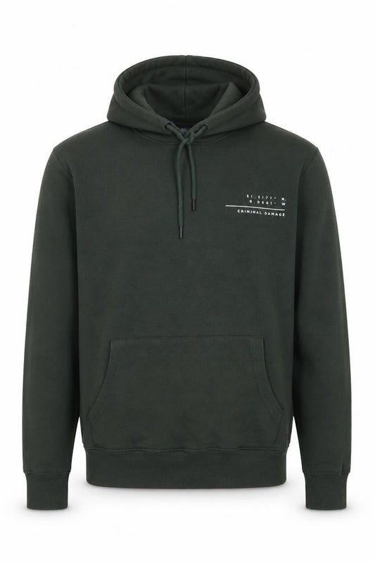 Criminal Damage Mens Green Cotton Pullover Hoodie Size XS - Logo