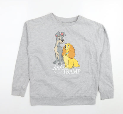 Preloved Lady And The Tramp Womens Grey Cotton Pullover Sweatshirt Size 8 Pullover - Logo - Front