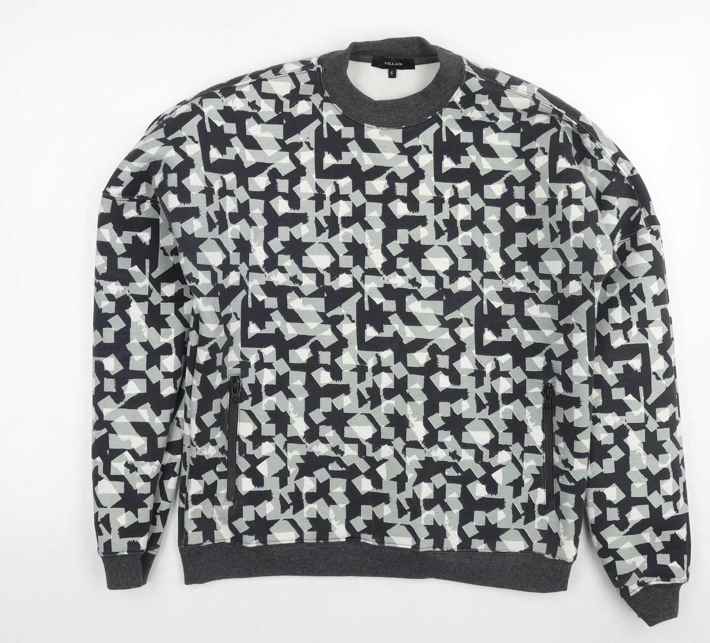 Villain Mens Multicoloured Geometric Polyester Pullover Sweatshirt Size S