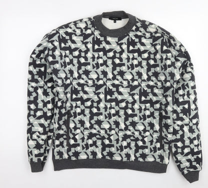 Villain Mens Multicoloured Geometric Polyester Pullover Sweatshirt Size S