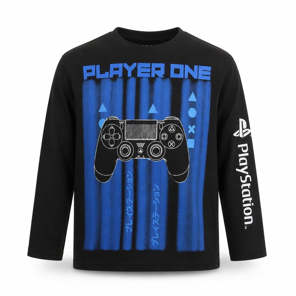 PlayStation Boys Black Cotton Basic T-Shirt Size 6-7 Years Round Neck Pullover - Console