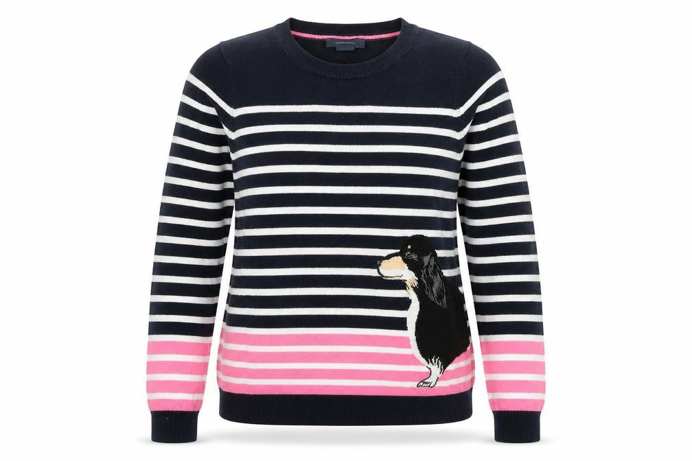 Oasis Womens Blue Round Neck Striped Cotton Pullover Jumper Size S - Dog
