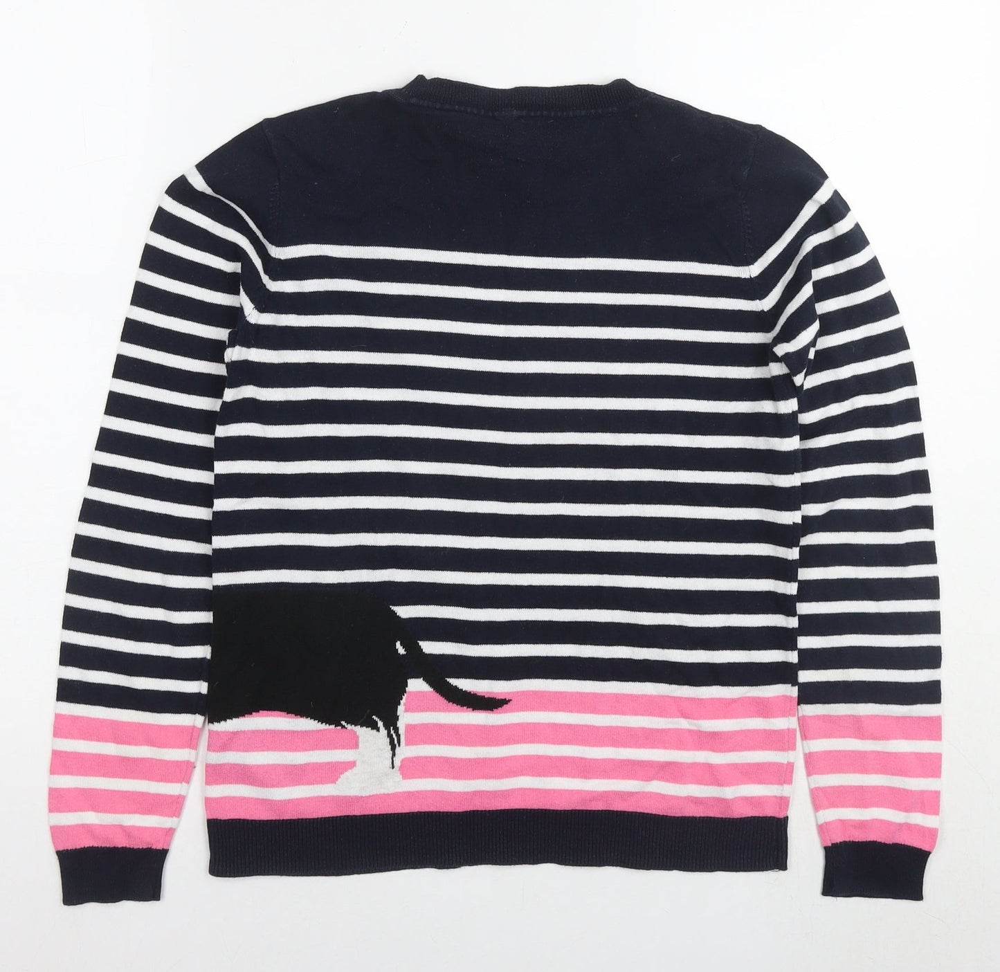 Oasis Womens Blue Round Neck Striped Cotton Pullover Jumper Size S - Dog