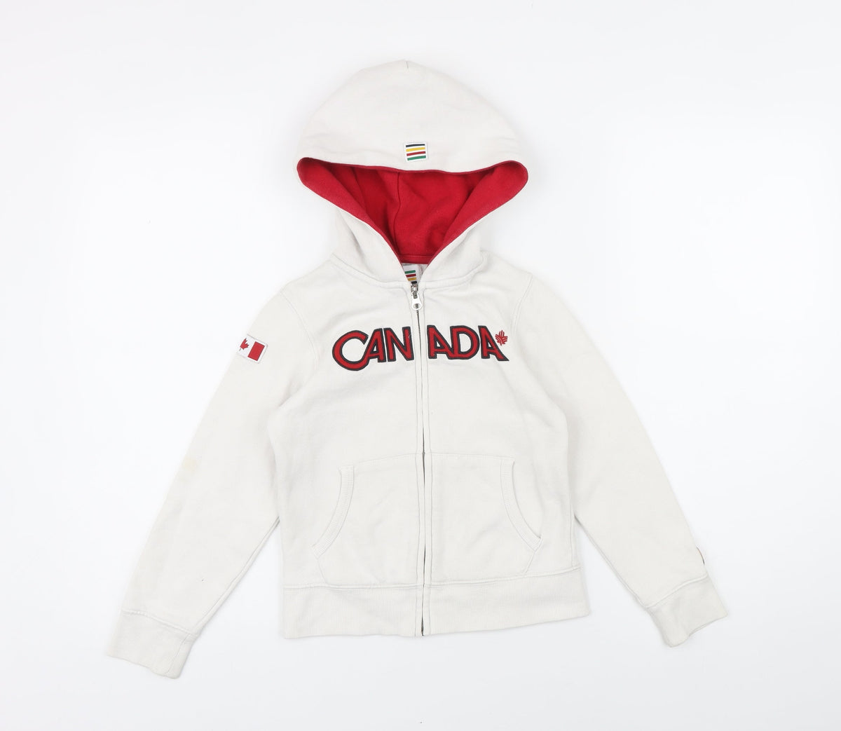 Additional front view of Canada girls’ white cotton full zip hoodie, size 6, years zip - canada