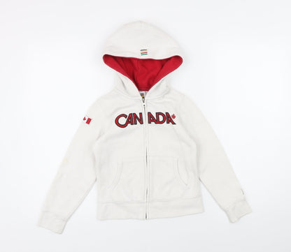Additional front view of Canada girls’ white cotton full zip hoodie, size 6, years zip - canada