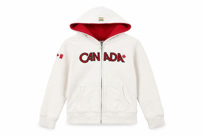 Front view of Canada girls’ white cotton full zip hoodie, size 6, years zip - canada