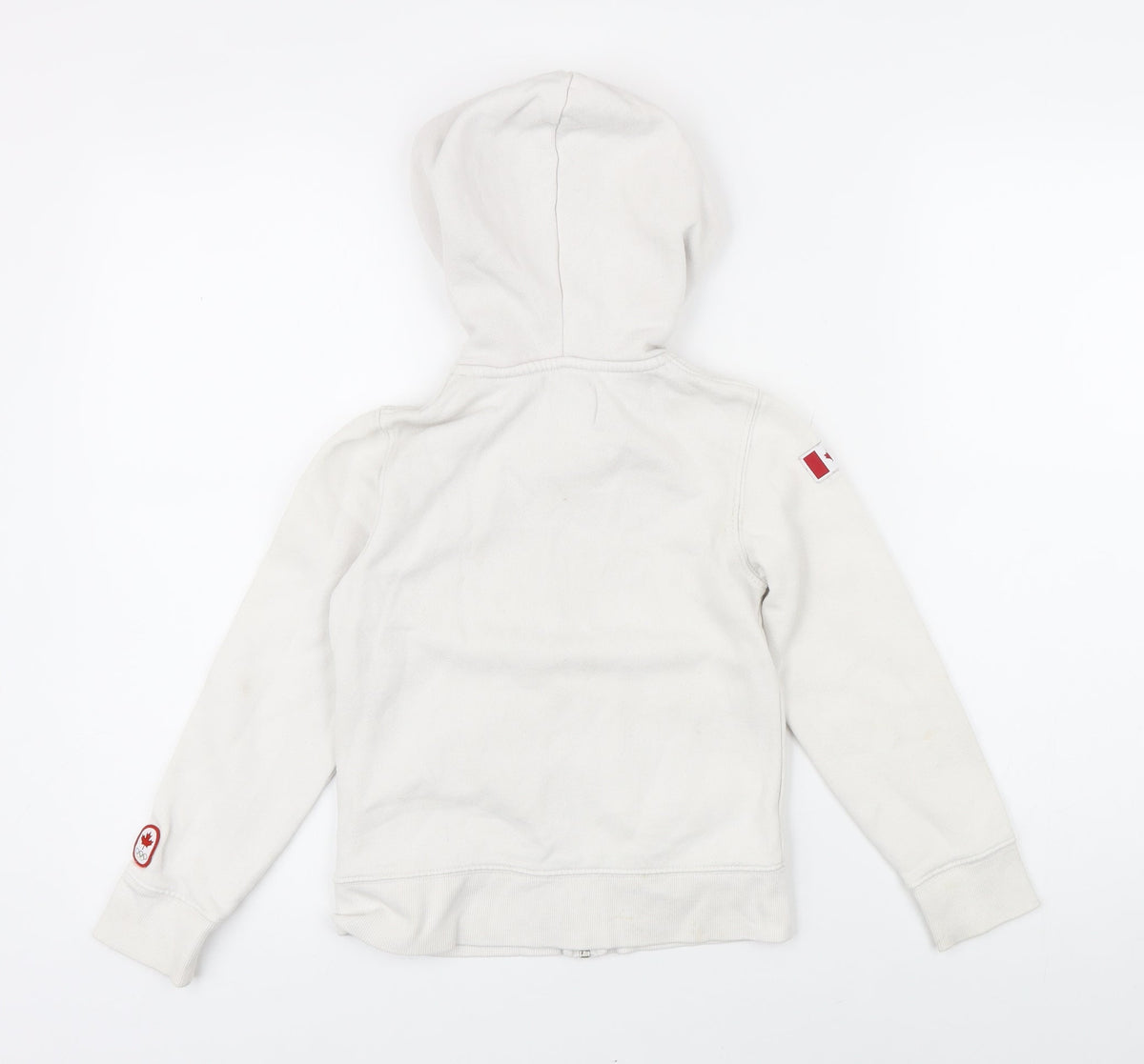 Back view of Canada girls’ white cotton full zip hoodie, size 6, years zip - canada