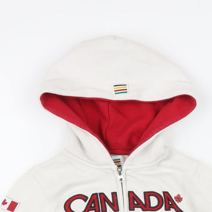 Close-up detail of Canada girls’ white cotton full zip hoodie, size 6, years zip - canada