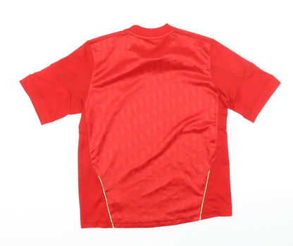 Back view of Addidas boys’ red polyester basic t-shirt, size 11-12, years round neck pullover - liverpool fc