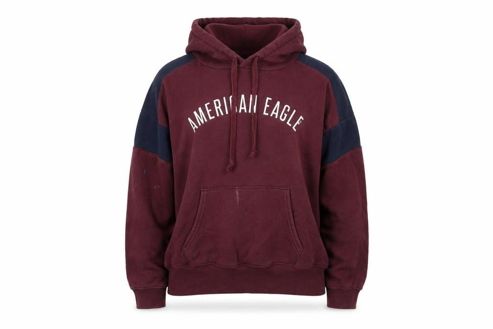 American Eagle Womens Red Colourblock Cotton Pullover Hoodie Size M Pullover - American Eagle
