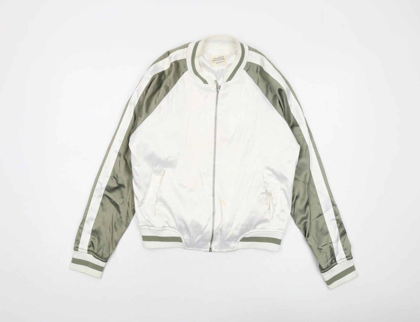 Ashley Womens White Bomber Jacket Jacket Size S Zip