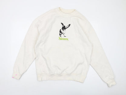 Preloved Shrek Mens Ivory Cotton Pullover Sweatshirt Size M - Donkey - Front