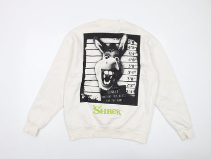 Preloved Shrek Mens Ivory Cotton Pullover Sweatshirt Size M - Donkey - Back