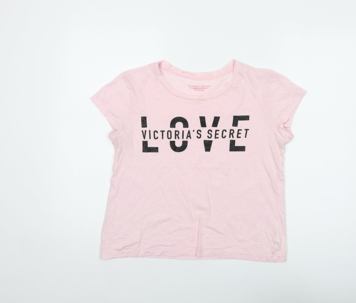 Victoria's Secret Womens Pink Cotton Basic T-Shirt Size S Round Neck - Love