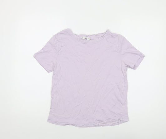 Mango Womens Purple Cotton Basic T-Shirt Size S Crew Neck